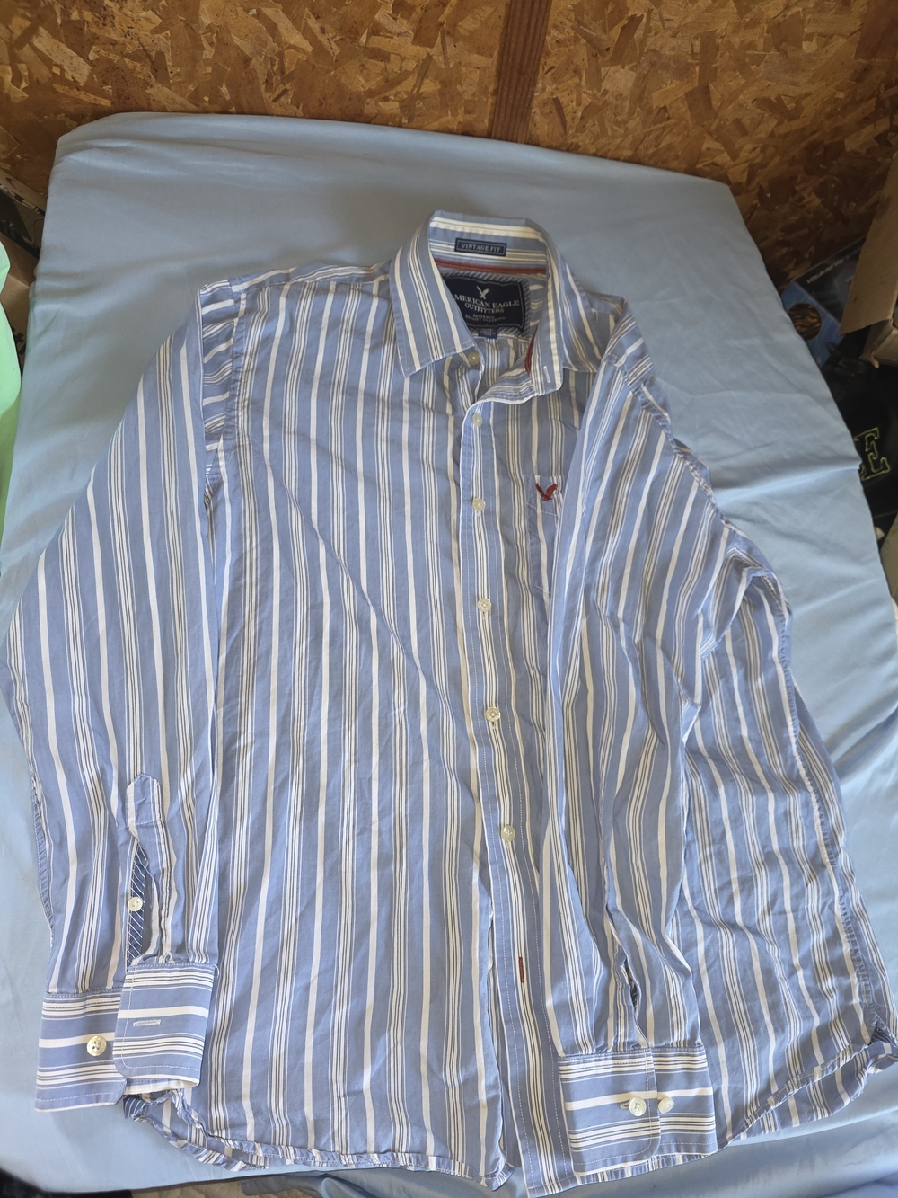 American Eagle Outfitters Light Blue and White Striped Button-Up Shirt
